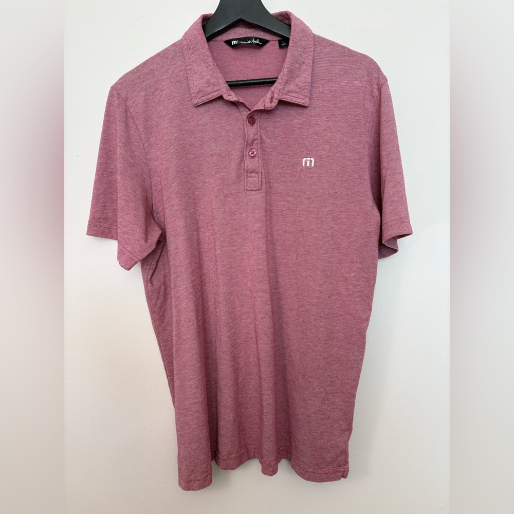Travis Matthew Men’s Zinna Red and White Golf Polo Collared Shirt Size L Sku#181